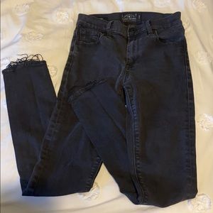 Black lightly distressed high waisted jeans